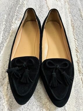 Talbots Francesca Suede Driving Flats in black, pointed toe and tassel Size 8.5